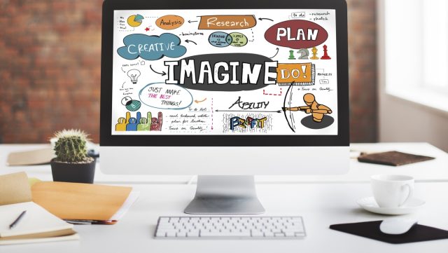 Colorful "imagine" graphic on computer screen