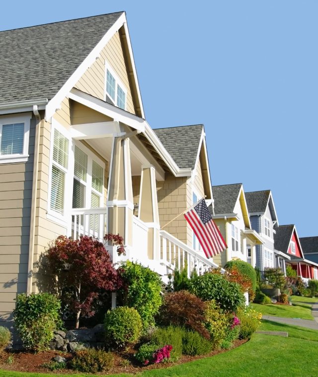 row of yellow houses